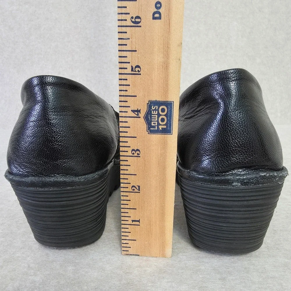 Fly London Black Leather Slip On Wedge Shoes EU‎ 41 Chunky Platform Pumps